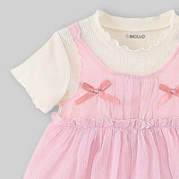 Girls Pink Bow Detailed Fit and Flare Dress Casual Dresses