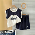 Boys Navy Blue Sleeveless Typography Print T-Shirt With Shorts Sets 2 pc. Sets Navy Blue 1-2 Y