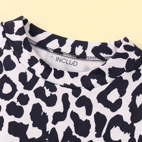 Girls Black Leopard Print Short Sleeve A-line Dress Casual Dresses