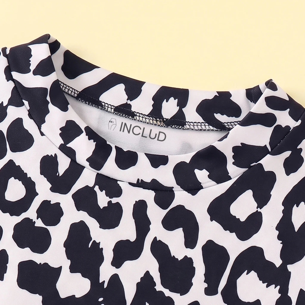 Girls Black Leopard Print Short Sleeve A-line Dress Casual Dresses