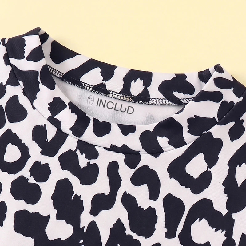 Girls Black Leopard Print Short Sleeve A-line Dress Casual Dresses