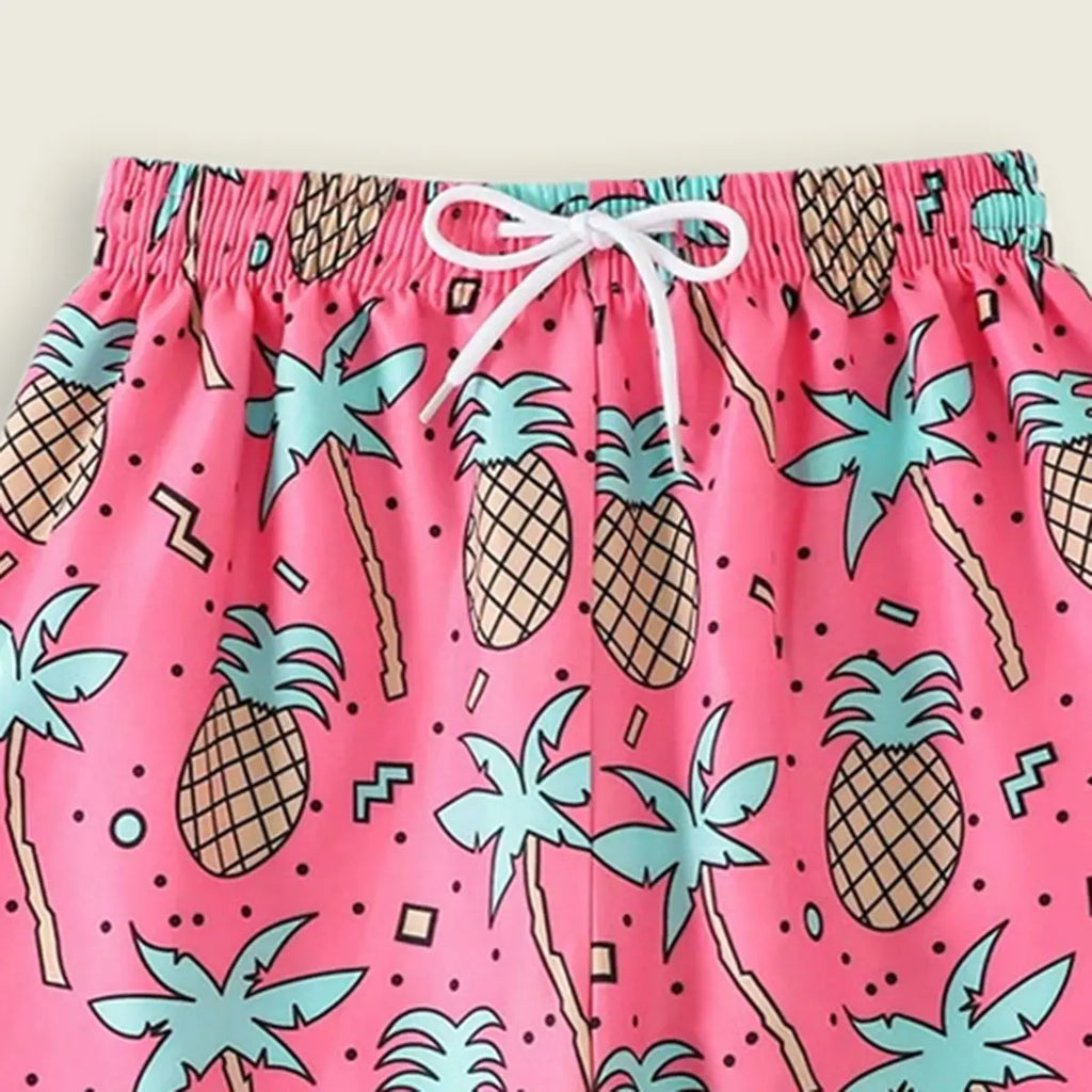 Boys Pink Tropical Printed Shorts With Elasticated Waistband Shorts