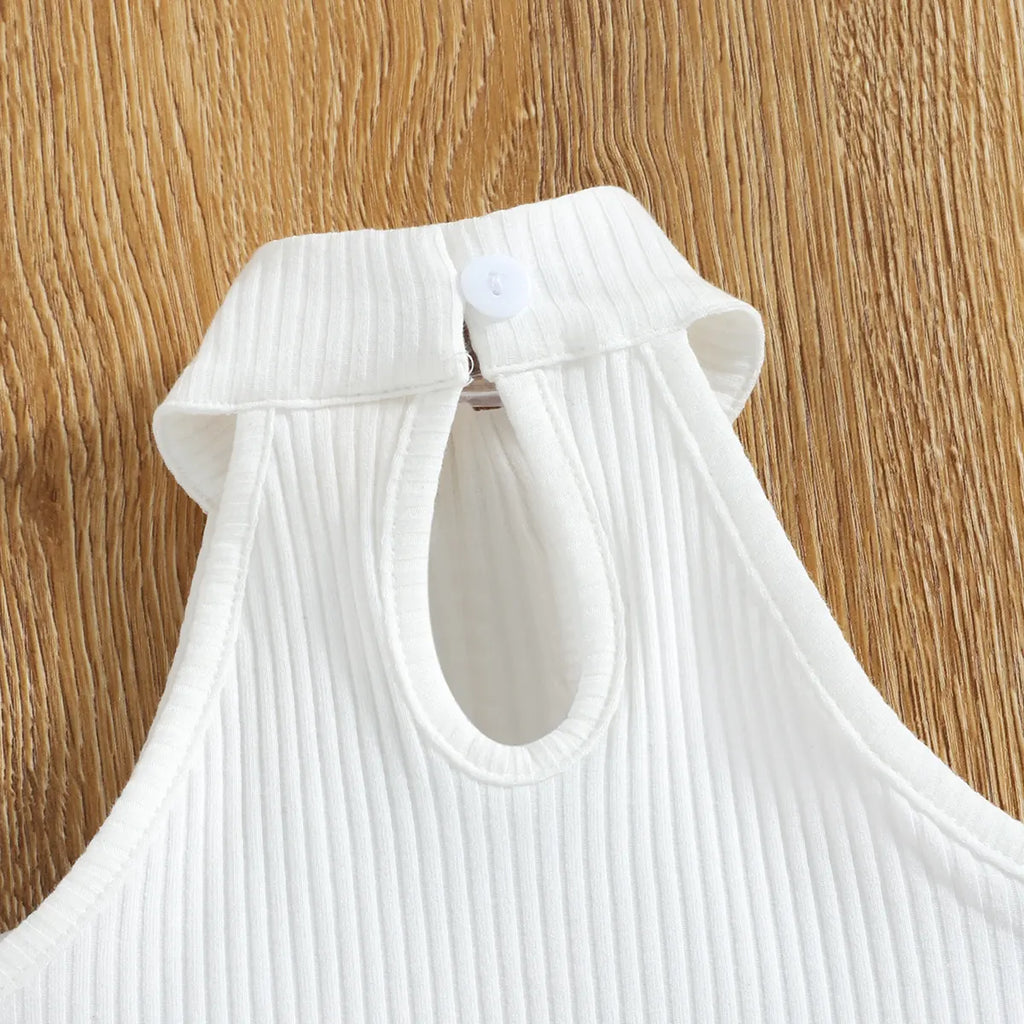 Girls White Ribbed Sleeveless Top With Shorts Sets 2 pc. Sets