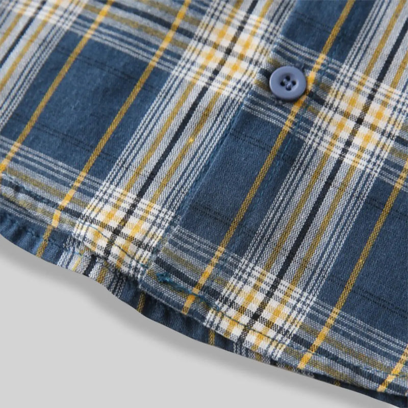Boys Blue Checked Short Sleeves Shirt With Attached Necktie Shirts