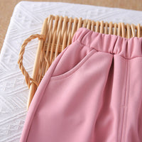 Girls Pink Solid Sleeveless Jacket With Top & Pants Set Sets