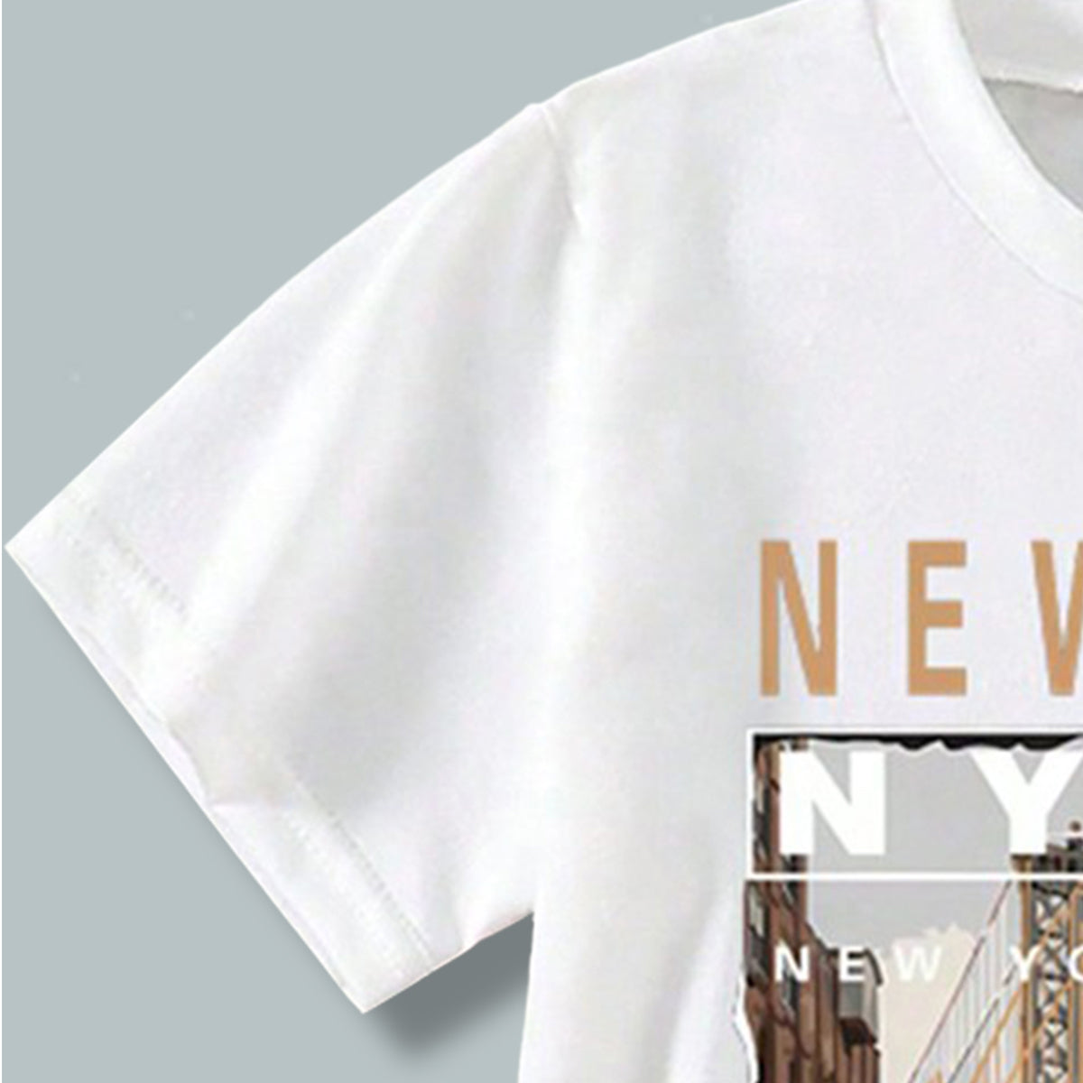 Boys Short Sleeve New York Graphics T-Shirt With Khaki Shorts Set 2 pc. Sets