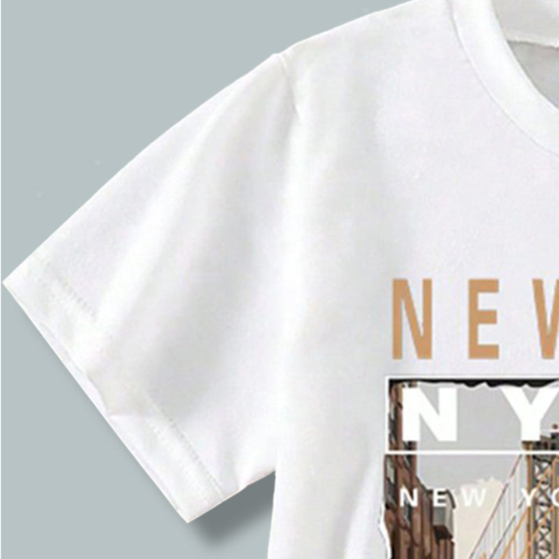 Boys Short Sleeve New York Graphics T-Shirt With Khaki Shorts Set 2 pc. Sets