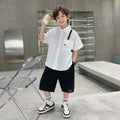 Boys White Textured Drop Shoulder Shirt With Shorts Sets Sets White 5-6 Y