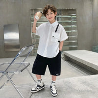 Boys White Textured Drop Shoulder Shirt With Shorts Sets Sets White 5-6 Y
