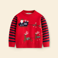 Boys Red Sweater With Self-Design Christmas Theme Patterns Sweaters & Cardigans