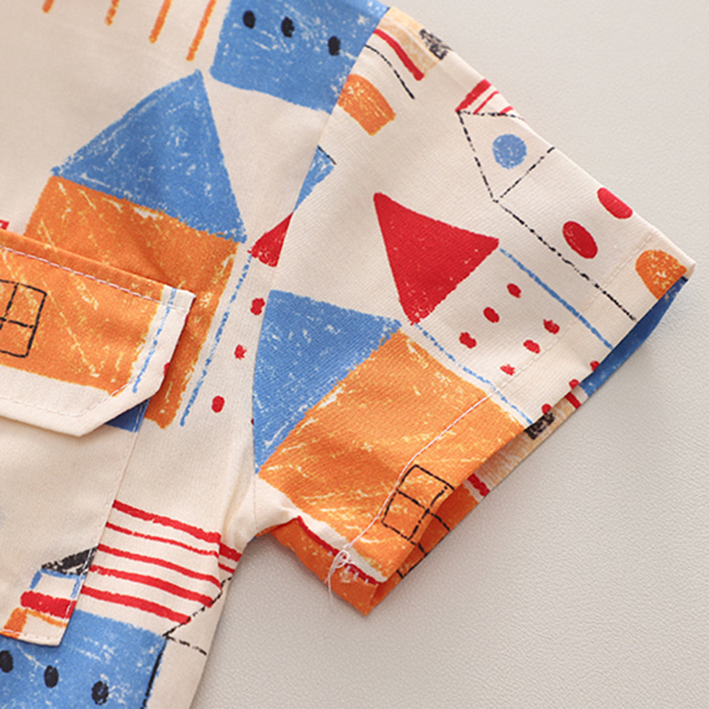 Boys Apricot Printed Short Sleeve Shirt With Shorts Set 2 pc. Sets