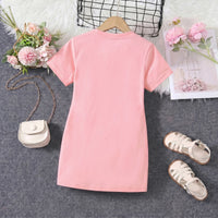 Girls Pink Butterfly Print Short Sleeve T-Shirt Dress Casual Dresses
