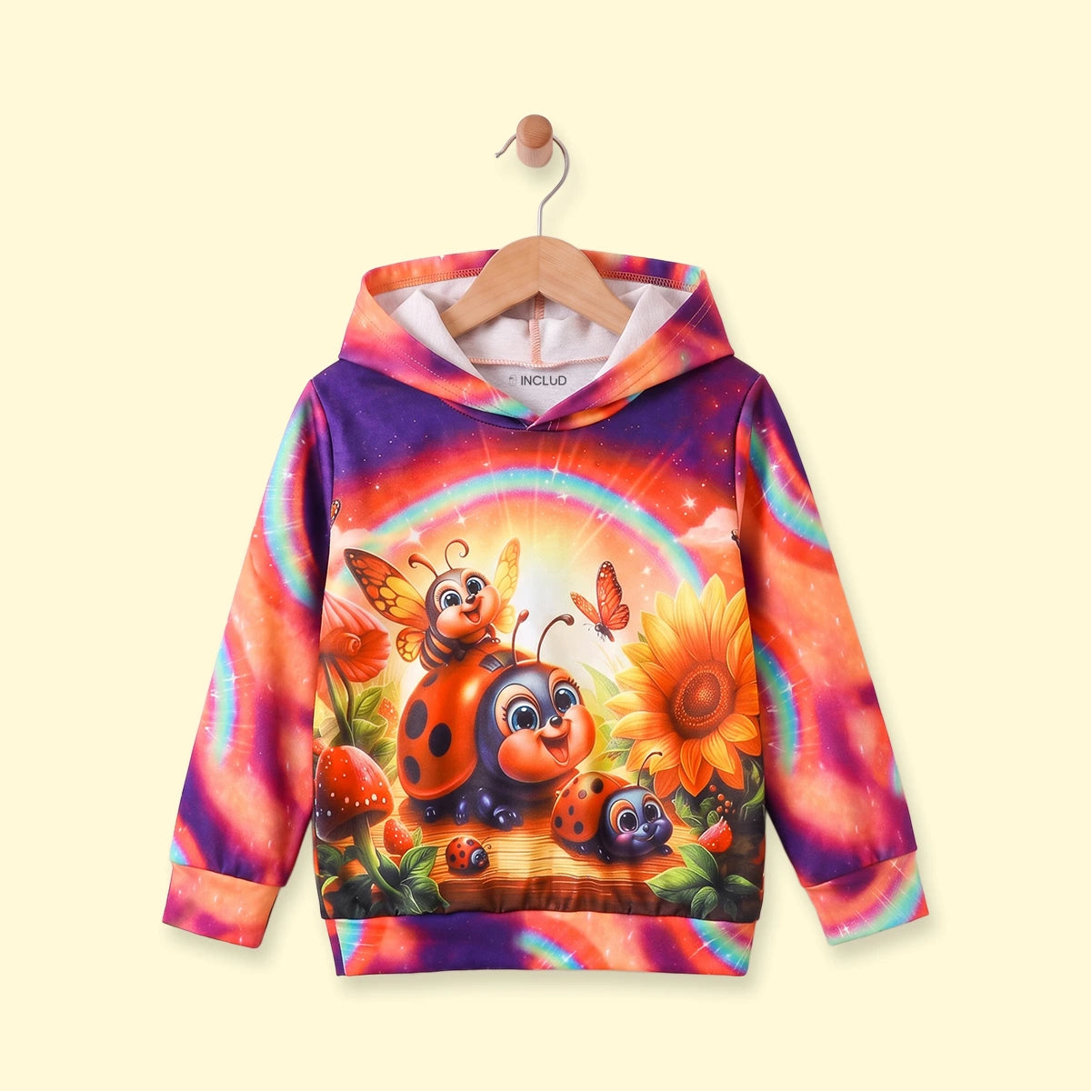 Girls Multicolor Ladybug Print Long Sleeve Hoodie Sweatshirts & Hoodies Multicolor 3-4 Y