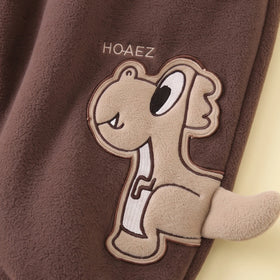 Boys Brown Dinosaur Applique Jogger Joggers