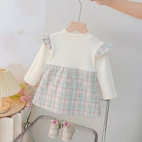 Girls Blue Checked Bunny Applique Round Neck Pinafore Dress Casual Dresses