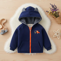 Boys Navy Blue Crane Cartoon Embroidered Zip-up Hoodie Sweatshirts & Hoodies Navy Blue 1-2 Y