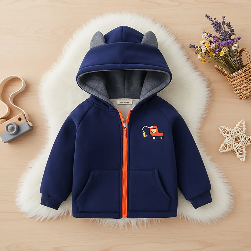 Boys Navy Blue Crane Cartoon Embroidered Zip-up Hoodie Sweatshirts & Hoodies Navy Blue 1-2 Y