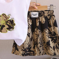 Girls White Floral Applique T-Shirt With Elasticated Printed Shorts Sets 2 pc. Sets