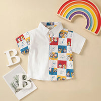 Boys White Block Printed Short Sleeves Shirt Shirts White 1-2 Y