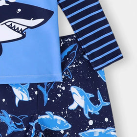 Boys Blue Shark Printed T-Shirt With Shorts Swimwear Sets Sets