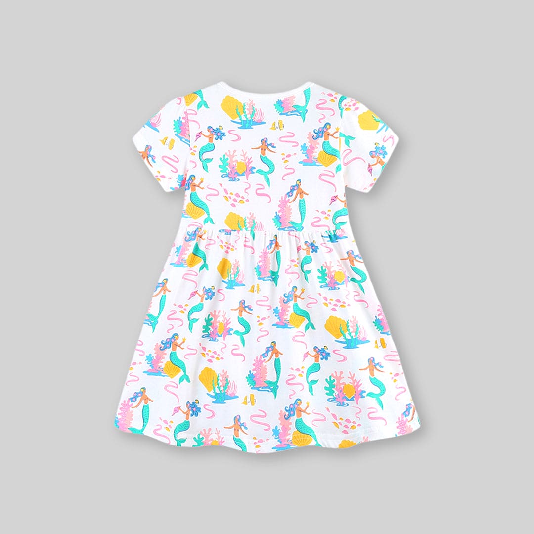 Girls Short Sleeve Mermaid Printed Dress Casual Dresses   
