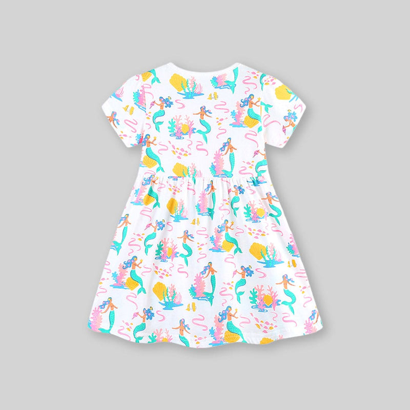 Girls Short Sleeve Mermaid Printed Dress Casual Dresses   