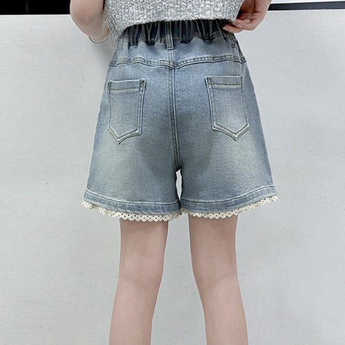 Girls Light Blue Pearl Embellished Denim Shorts Shorts