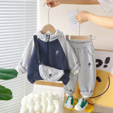 Boys Grey Regular Hooded Sweatshirt With Trouser Sets