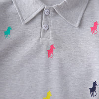 Boys Grey Horse Printed Polo T-Shirt With Shorts Set 2 pc. Sets