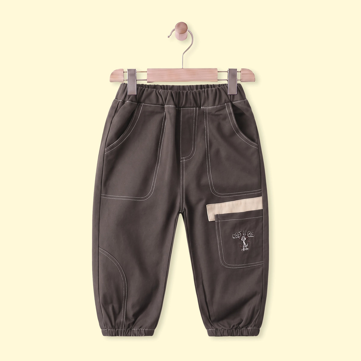 Boys Dark Brown Embroidered Jogger Pants Dark Brown 1-2 Y