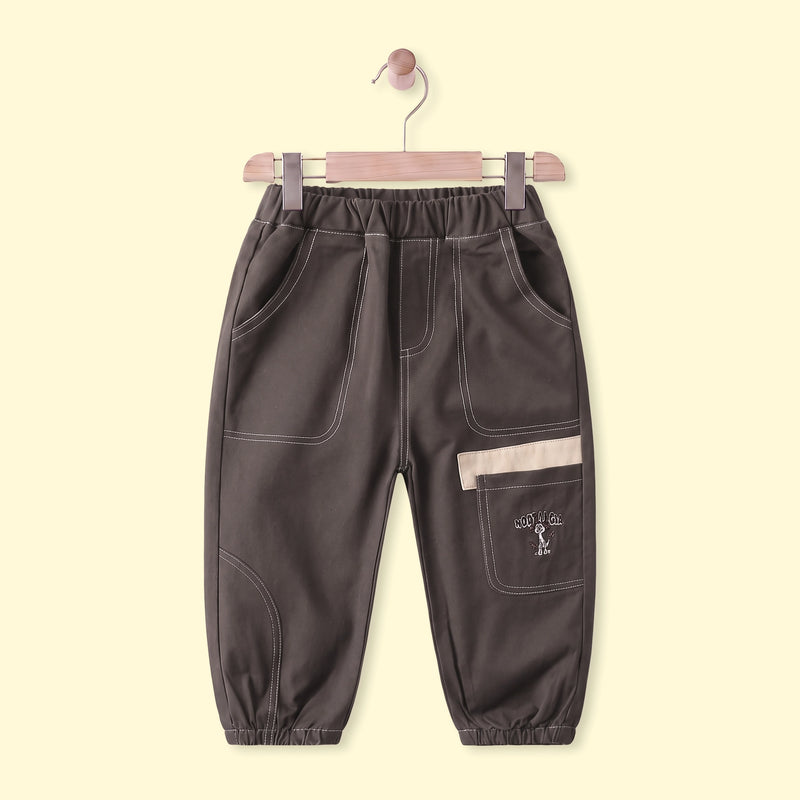 Boys Dark Brown Embroidered Jogger Pants Dark Brown 1-2 Y