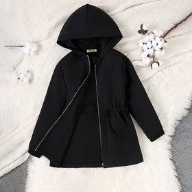 Girls Black Solid Oversized Long Sleeve Hooded Winter Jackets Coats & Jackets Black 7-8 Y