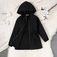 Girls Black Solid Oversized Long Sleeve Hooded Winter Jackets Coats & Jackets Black 7-8 Y