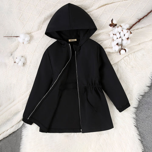 Girls Black Solid Oversized Long Sleeve Hooded Winter Jackets Coats & Jackets Black 7-8 Y