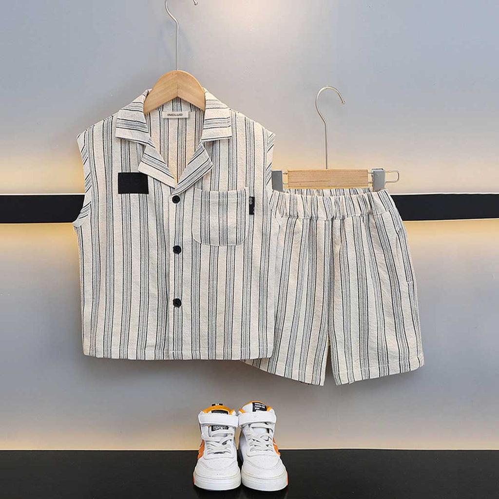 Boys Striped Sleeveless Shirt With Shorts Set