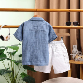 Boys Blue Graphics Short Sleeve Shirt With Elasticated Shorts Sets 2 pc. Sets