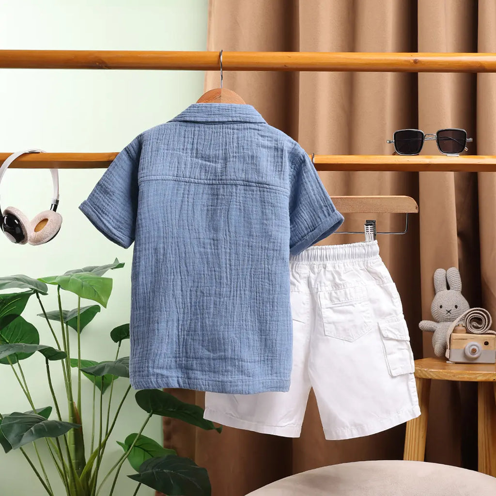 Boys Blue Graphics Short Sleeve Shirt With Elasticated Shorts Sets 2 pc. Sets
