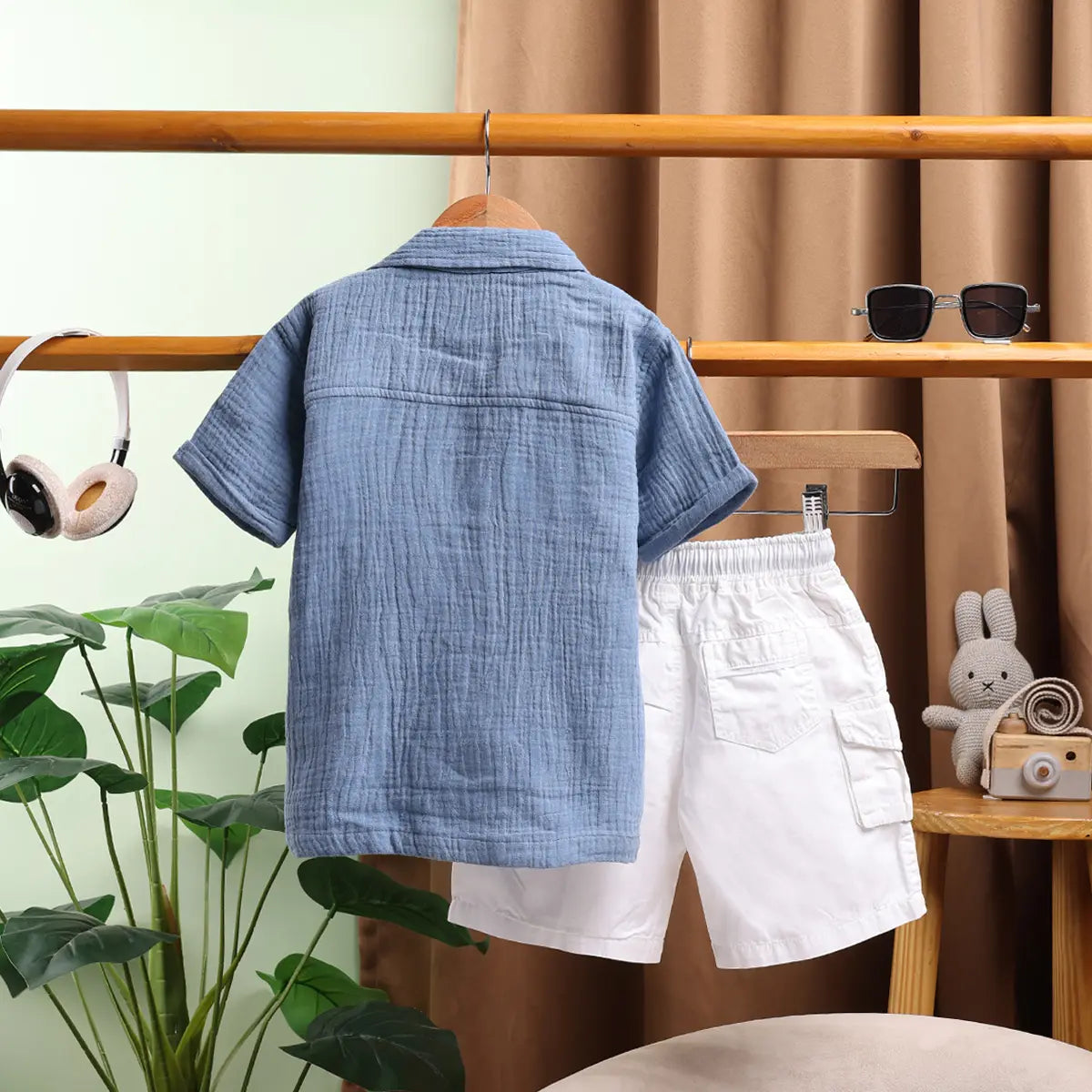 Boys Blue Graphics Short Sleeve Shirt With Elasticated Shorts Sets 2 pc. Sets