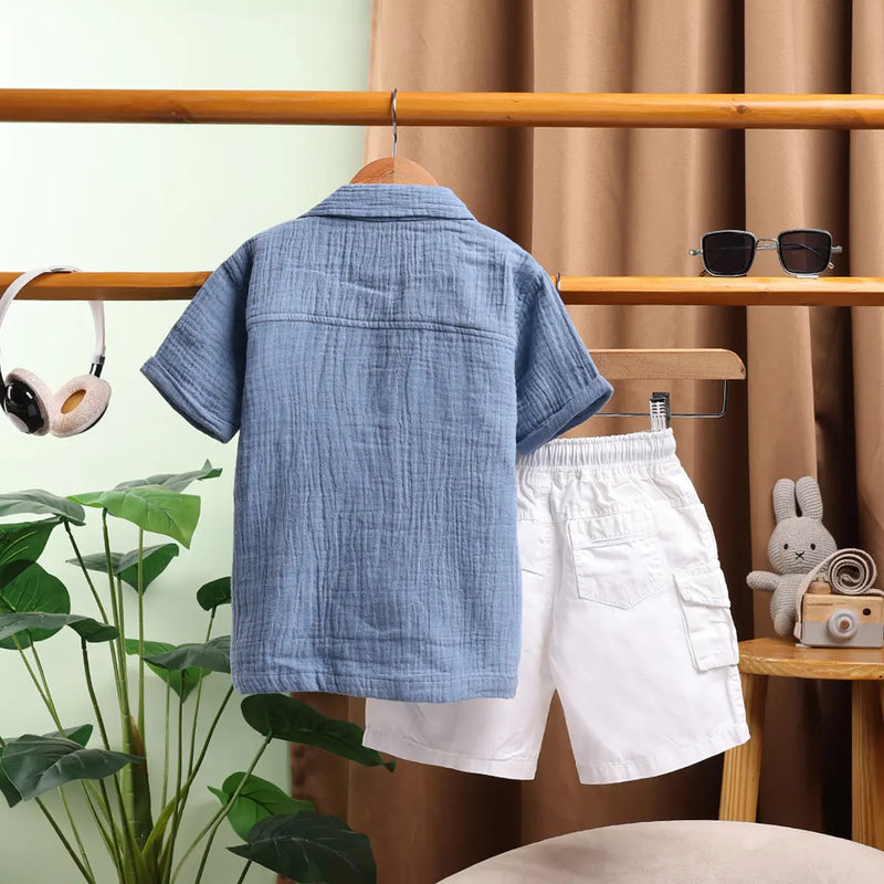 Boys Blue Graphics Short Sleeve Shirt With Elasticated Shorts Sets 2 pc. Sets