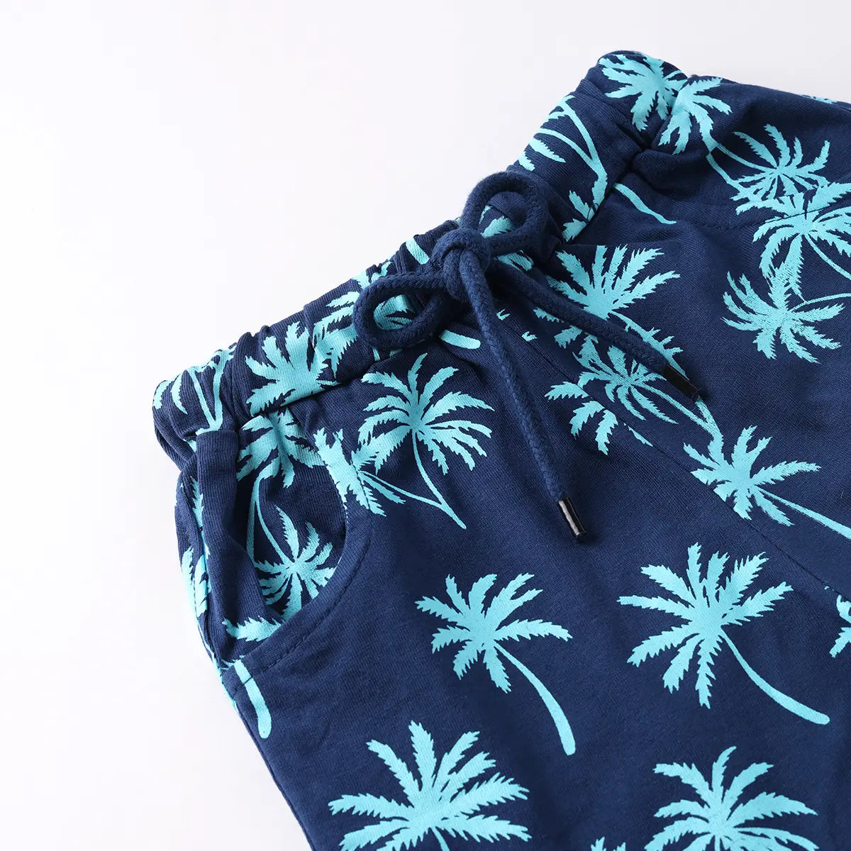 Boys Blue California Printed Vest With Printed Drawstring Shorts Sets Sets