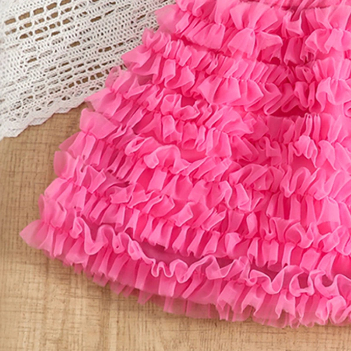 Girls Long Sleeves Top With Pink Tulle Ruffled Skirts Set Sets