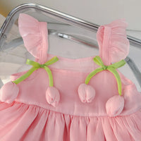 Girls Light Pink Sleeveless Balloon Dress with 3D Tulip Flower Casual Dresses