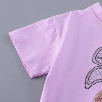Girls Lavender Cherry Bow Embellished T-Shirt With Denim Shorts Sets 2 pc. Sets
