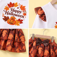 Girls White Happy Halloween Print Top With Skirt Sets 2 pc. Sets
