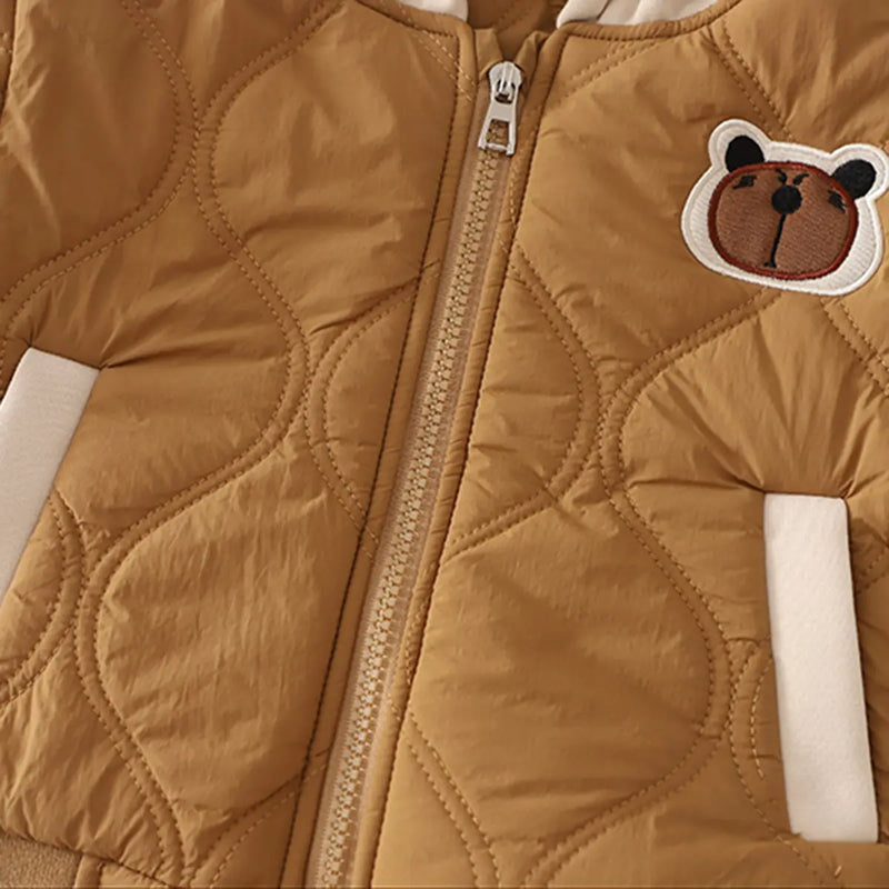 Boys Brown Hooded Zip-up Jacket With T-Shirt & Jogger Sets Sets