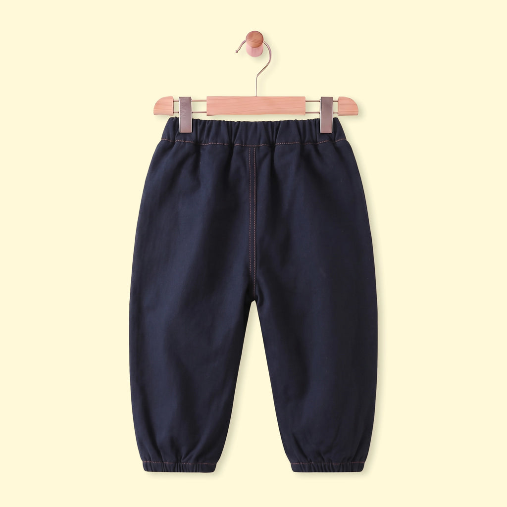 Boys Navy Blue Embroidered Jogger Pants