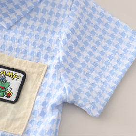 Boys Light Blue Checked Button-Down Shirt With Denim Shorts Set Sets