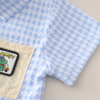 Boys Light Blue Checked Button-Down Shirt With Denim Shorts Set Sets