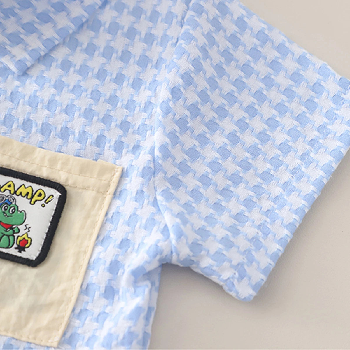 Boys Light Blue Checked Button-Down Shirt With Denim Shorts Set Sets