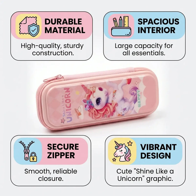Unicorn Cartoon Hard Shell Pencil Case Peach Color Trending Accessories